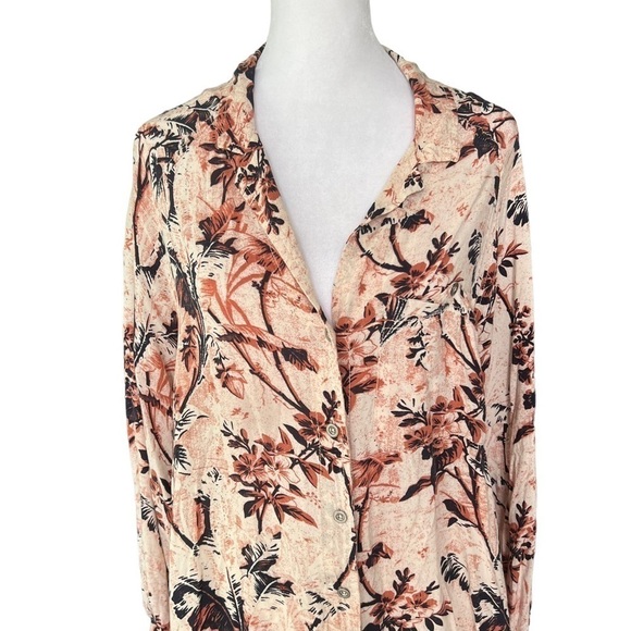 Free People - Oversized Floral Button Down Floral Boho Blouse Sz S - Picture 4 of 7